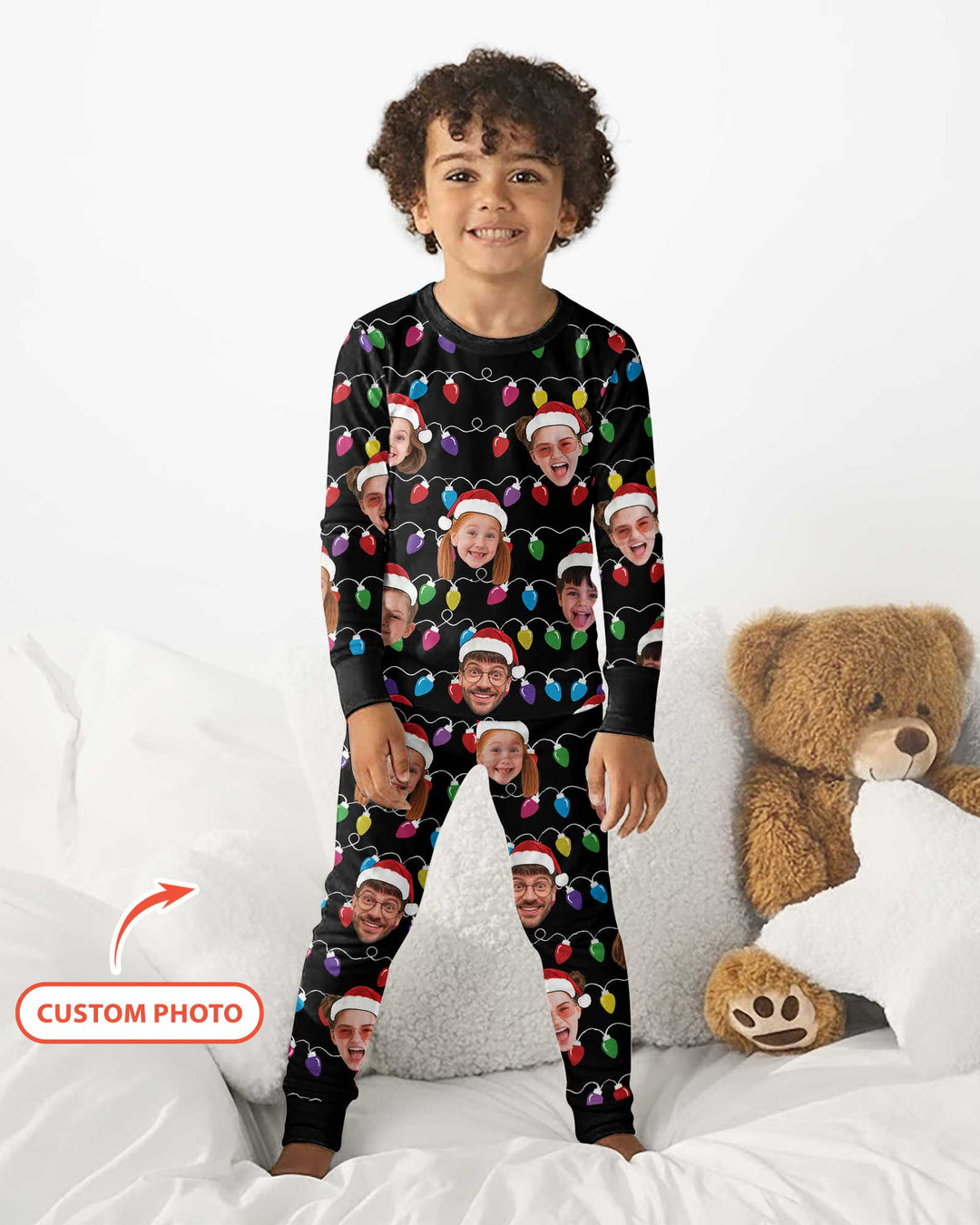 Custom Face Christmas Family Silly Xmas Leds Bamboo Two Piece Long Sleeve Pajama Set