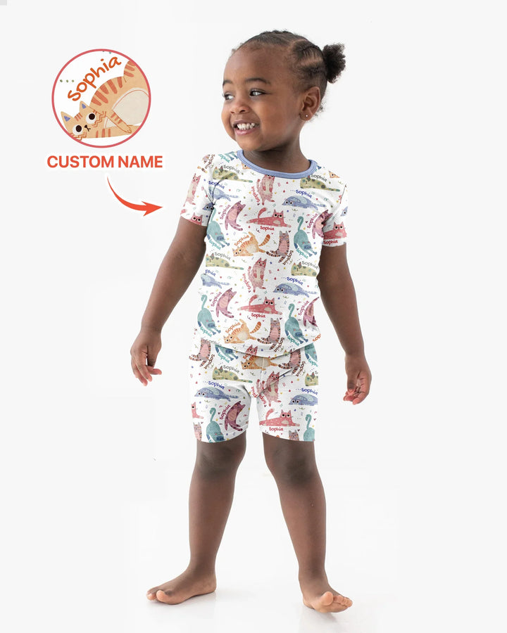 Cat Nap Crew Bamboo Two Piece Short Sleeve Shorts Pajama Set