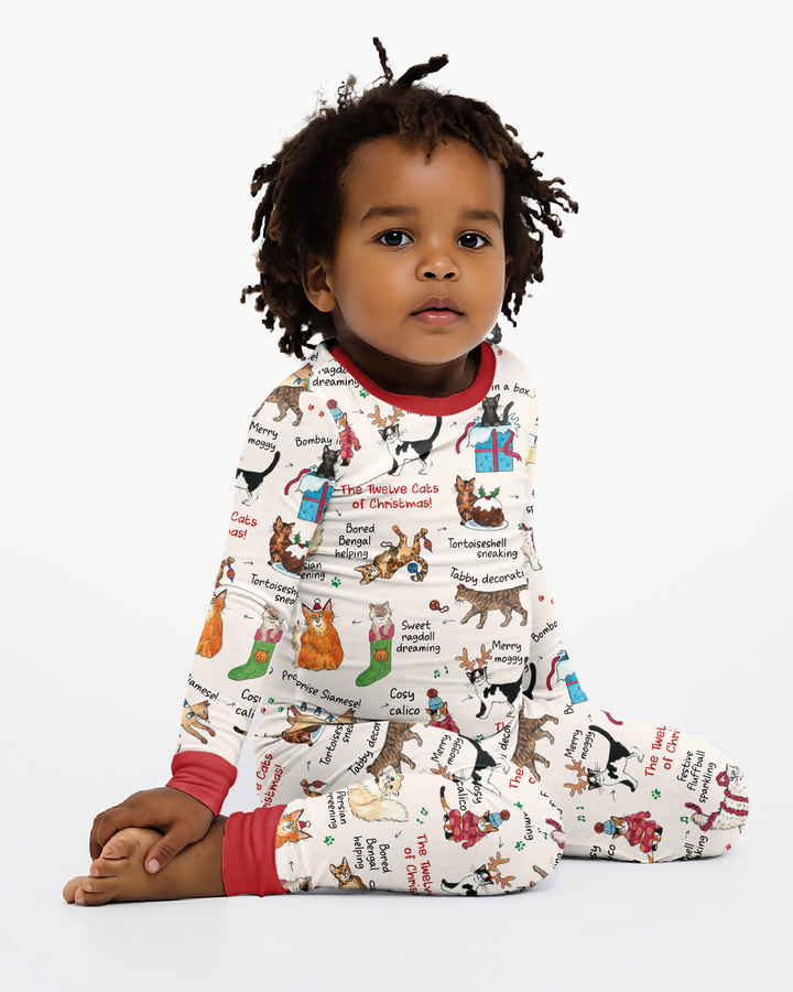 The 12 Cats of Christmas Bamboo Two Piece Long Sleeve Pajama Set