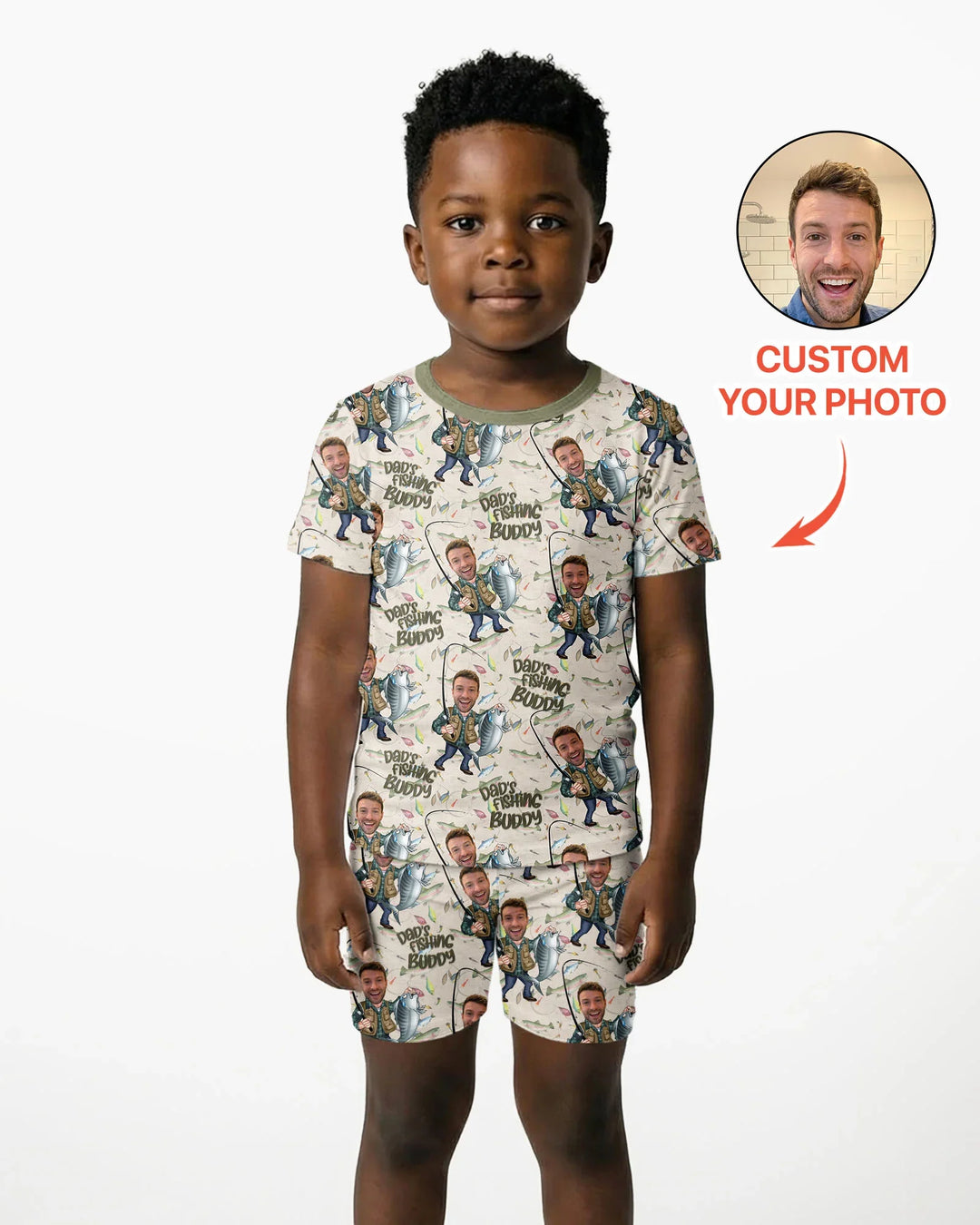 Custom Photo Dad Fishing's Buddy Daddy & Me Matching Bamboo Two Piece Short Sleeve Shorts Pajama Set
