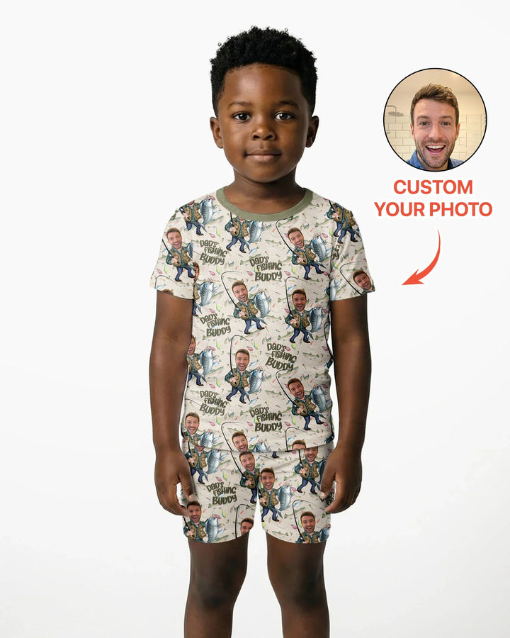 Custom Photo Dad Fishing's Buddy Daddy & Me Matching Bamboo Two Piece Short Sleeve Shorts Pajama Set