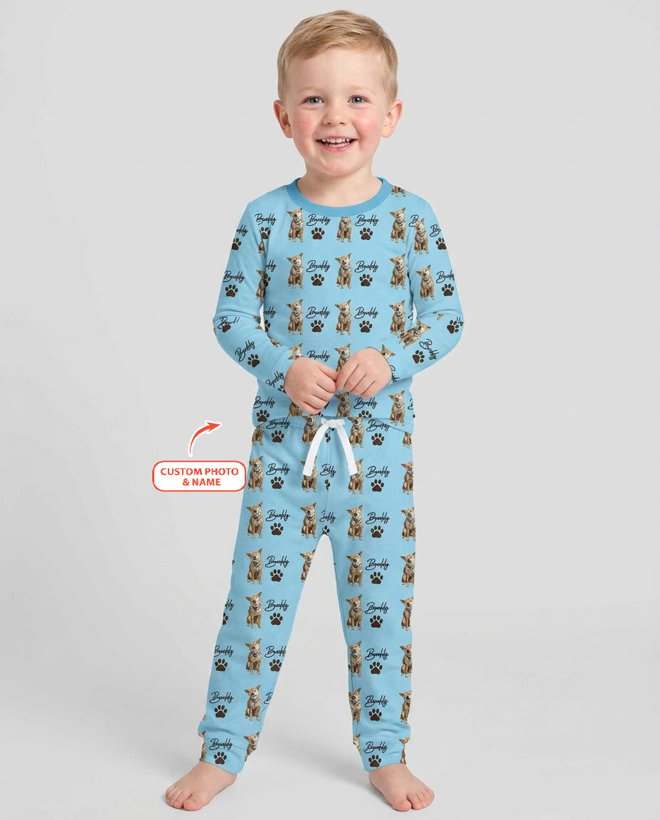 Personalized Pet Portrait Bamboo Two Piece Long Sleeve Pajama Set