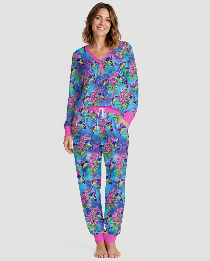 Floral Hummingbird Bamboo Women Pajama Set