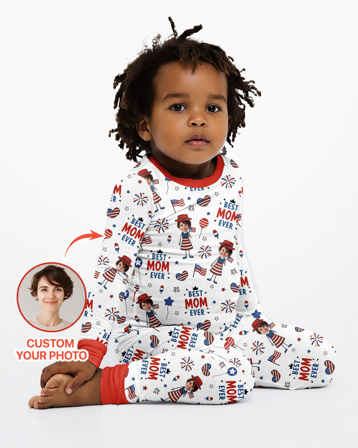Custom Photo Best Patriotic Family Ever Bamboo Two Piece Long Sleeve Pajama Set