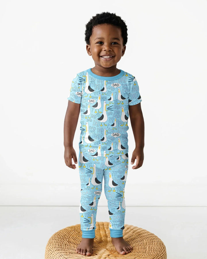 Conjunto de Pijama de Manga Corta de Bambú de Dos Piezas con Gaviota Divertida para PAPÁ