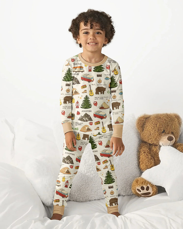 Outdoor Camping Adventure Family Matching Bamboo Two Piece Long Sleeve Pajama Set