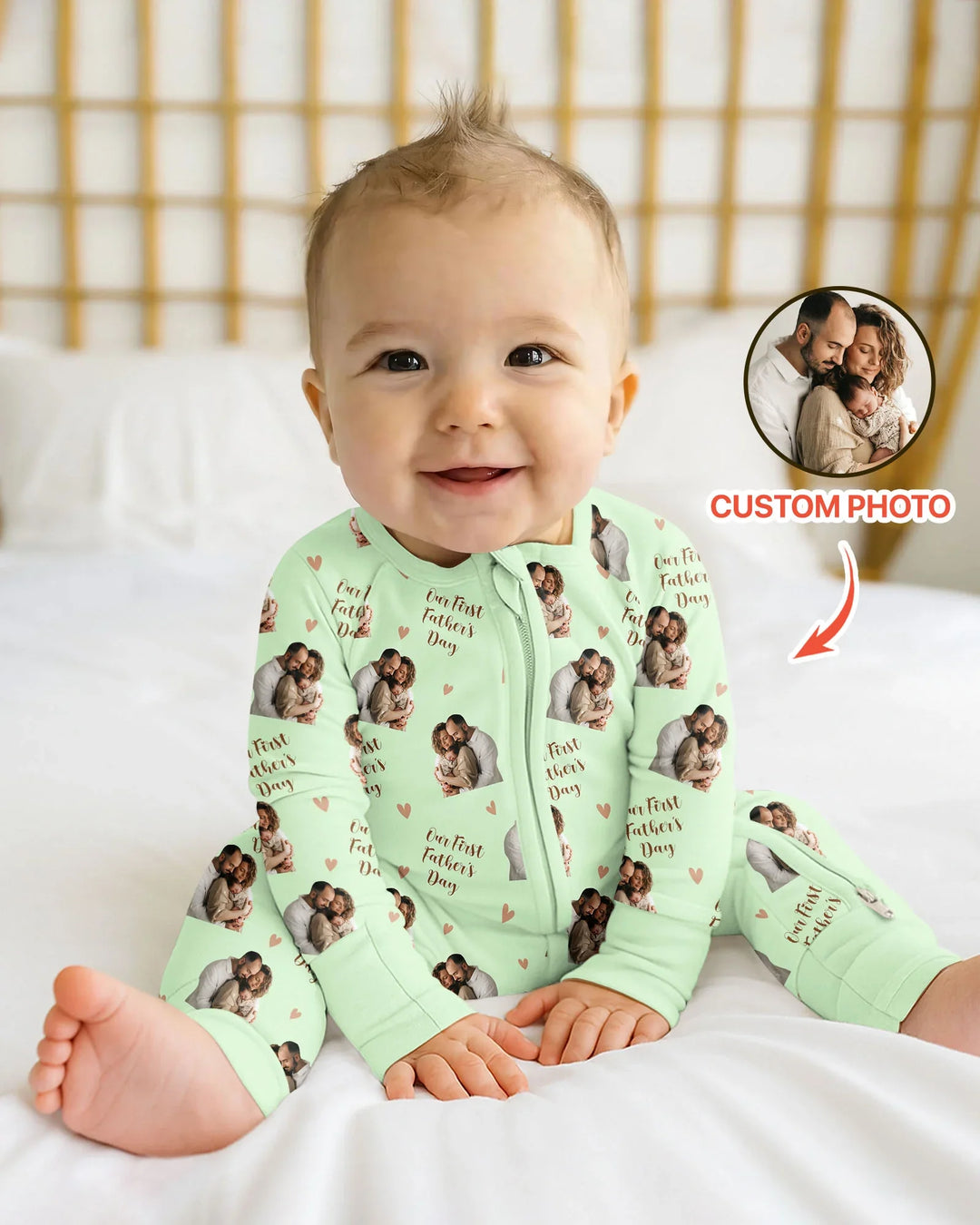 Foto personalizada Nuestro primer (invierno/Navidad/etc.) como padres Bambú Convertible con cremallera