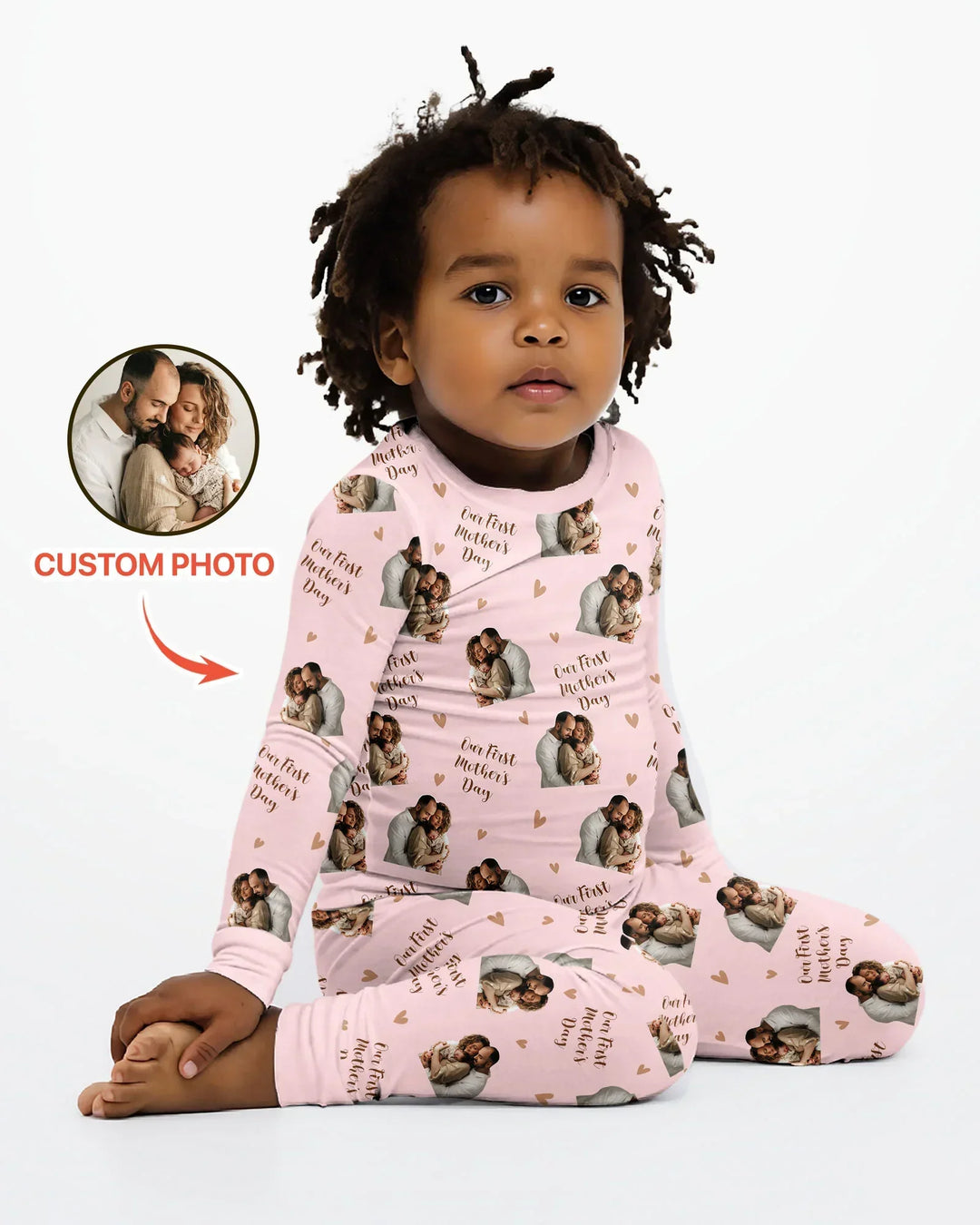 Pijama de dos piezas de bambú con foto personalizada "Our First as Parents" de manga larga