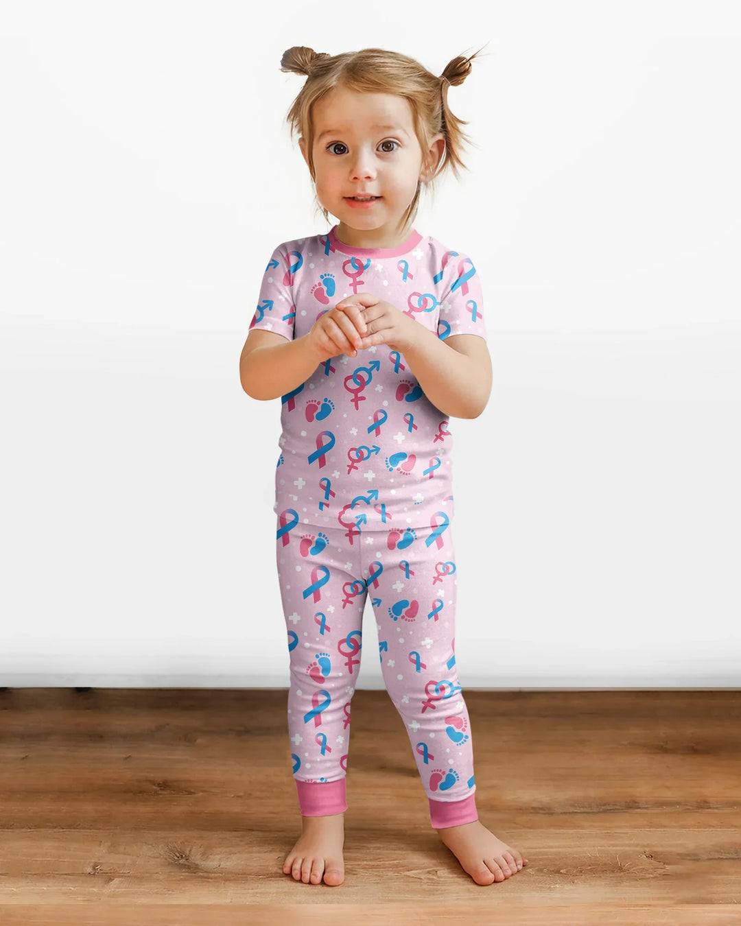 Infertility Awareness Blue and Pink Bamboo Two Piece Short Sleeve Pajama Set