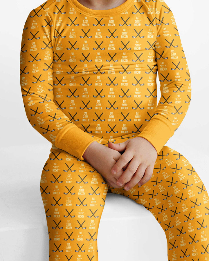 Eat Sleep Hockey Bamboo Two Piece Long Sleeve Pajama Set