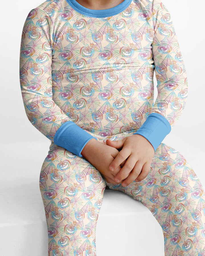 Pastel Halloween Jack O Lanterns Bamboo Two Piece Long Sleeve Pajama Set