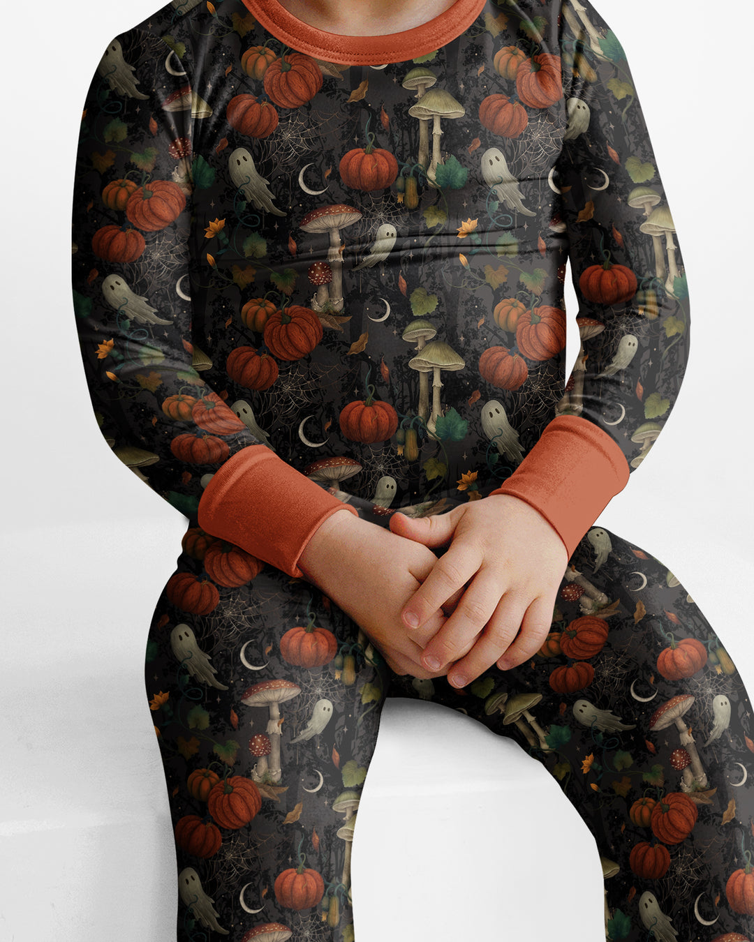 Spooky Cute Ghost Pumpkin Mushroom Halloween Bamboo Two Piece Long Sleeve Pajama Set