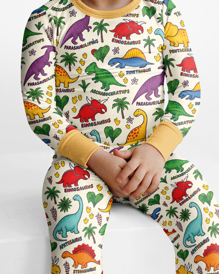 Full Dinosaur Bamboo Two Piece Long Sleeve Pajama Set