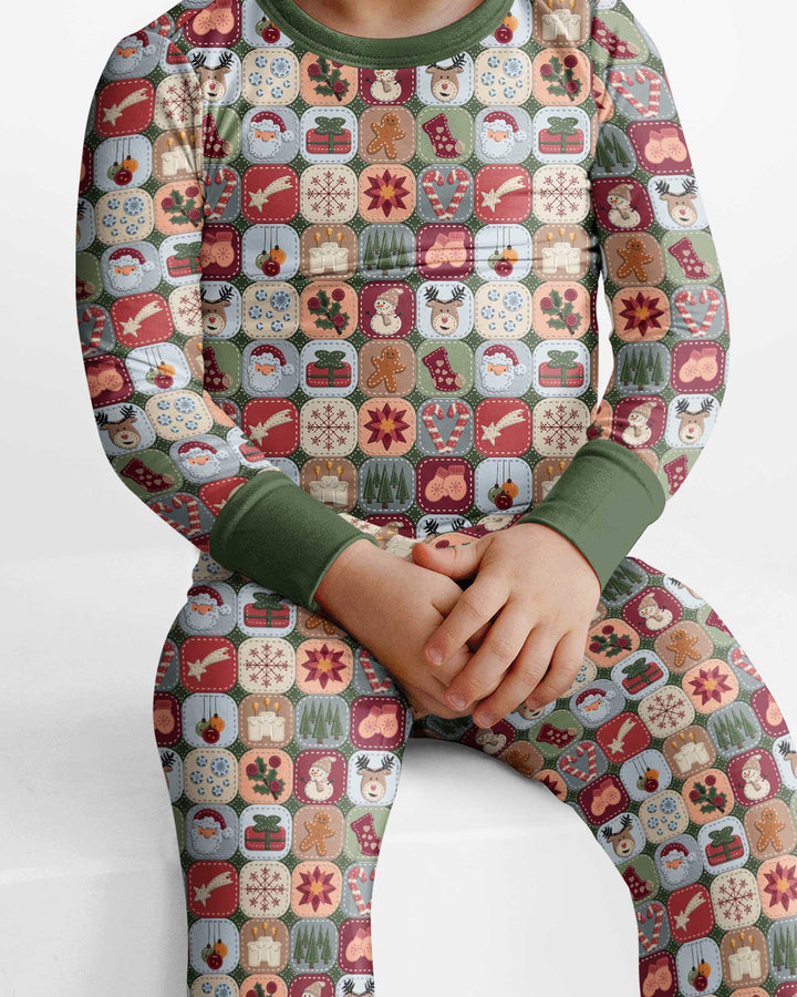 Christmas Felt Patchwork Bamboo Two Piece Long Sleeve Pajama Set
