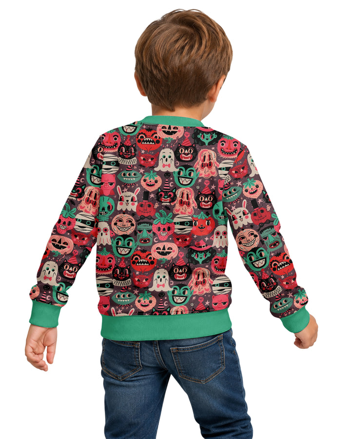 Retro Halloween Monsters Ghost Pumpkin Mummy Bamboo Crewneck Sweatshirt
