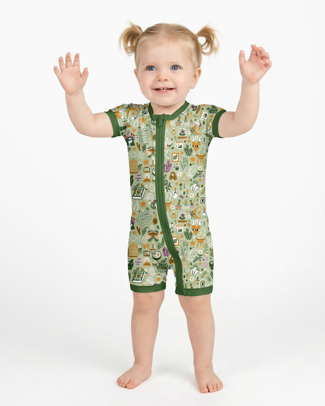 Boho Witchy Celestial Magic Floral Bamboo Shorty Zippy