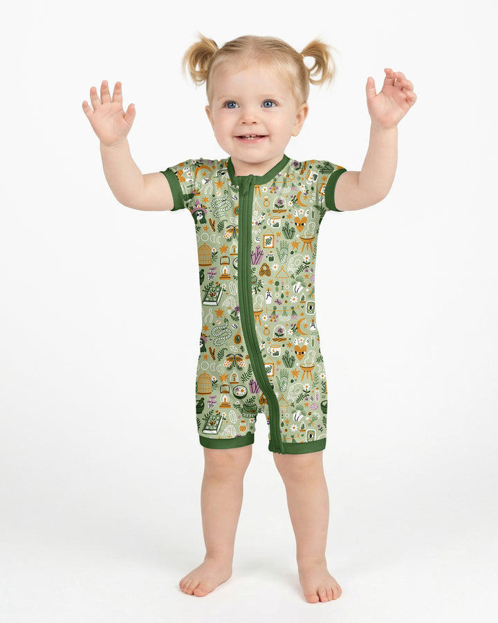 Boho Witchy Celestial Magic Floral Bamboo Shorty Zippy