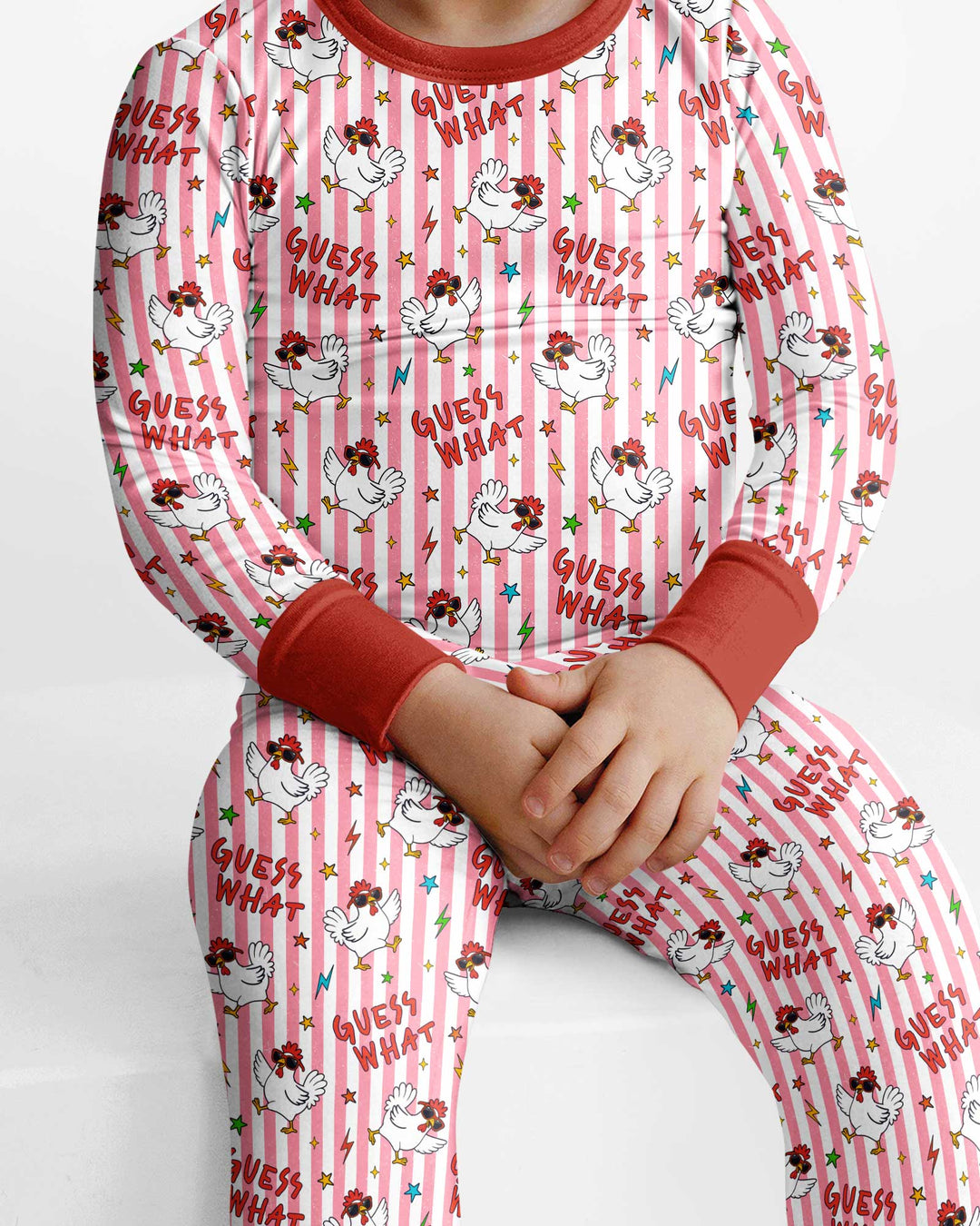 Guess What? Chicken Butt! Version Color Red Bamboo Two Piece Long Sleeve Pajama Set