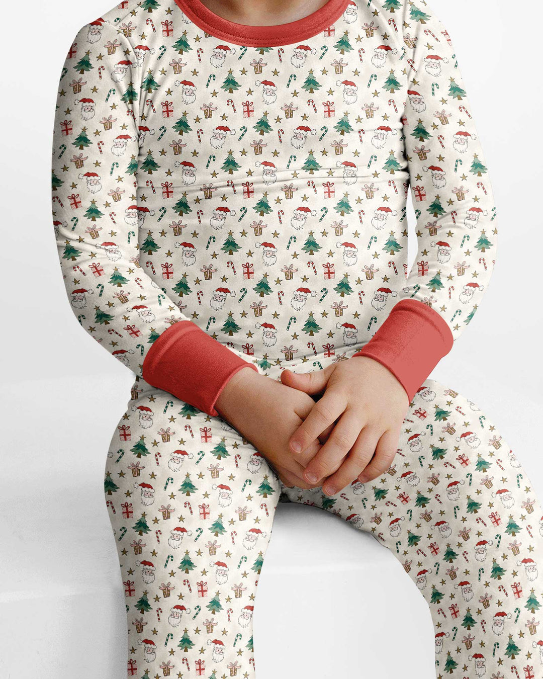 Vintage Santa Christmas Doodles Bamboo Two Piece Long Sleeve Pajama Set