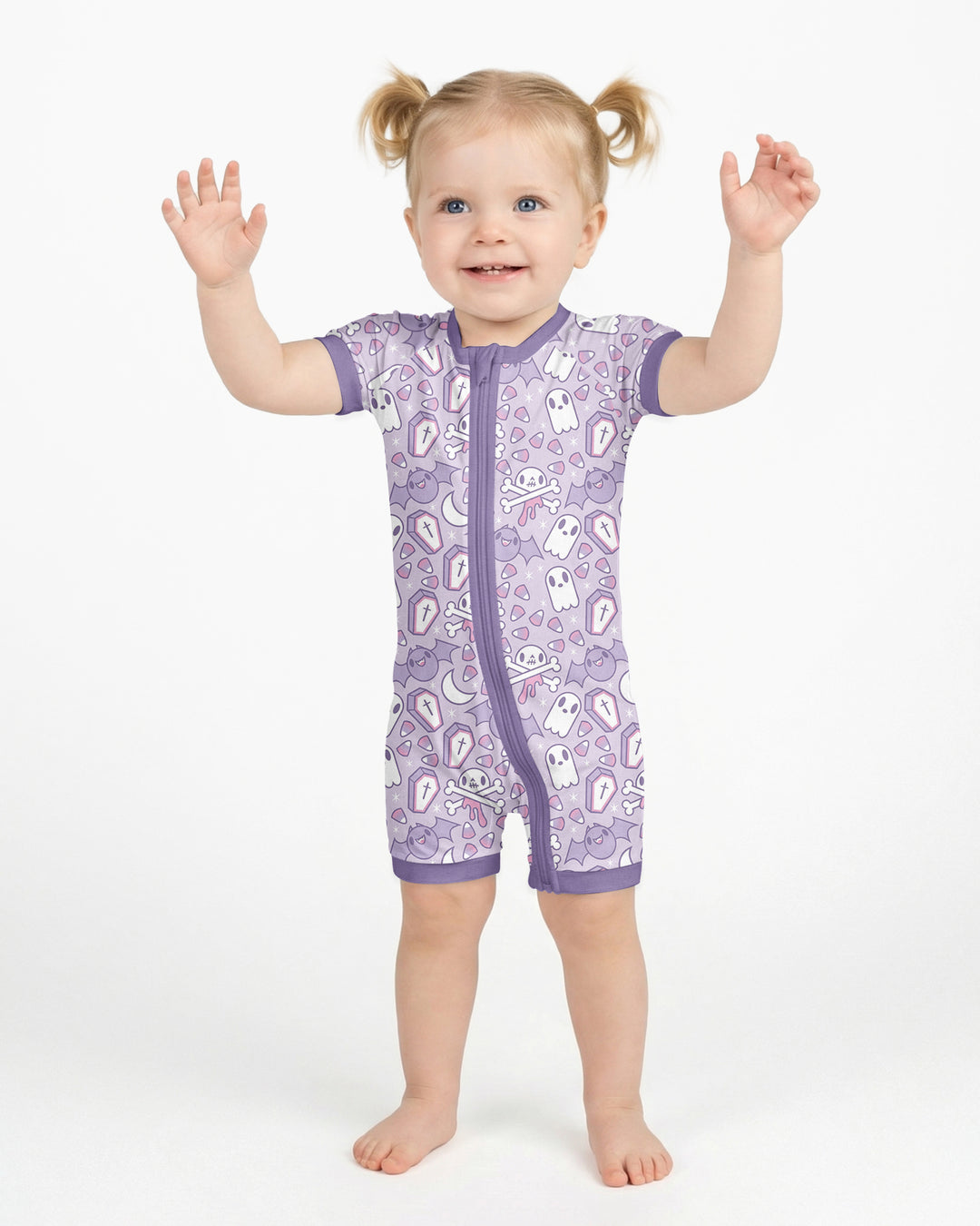 Cute Ghost Halloween Pastel Purple Spooky Bamboo Shorty Zippy