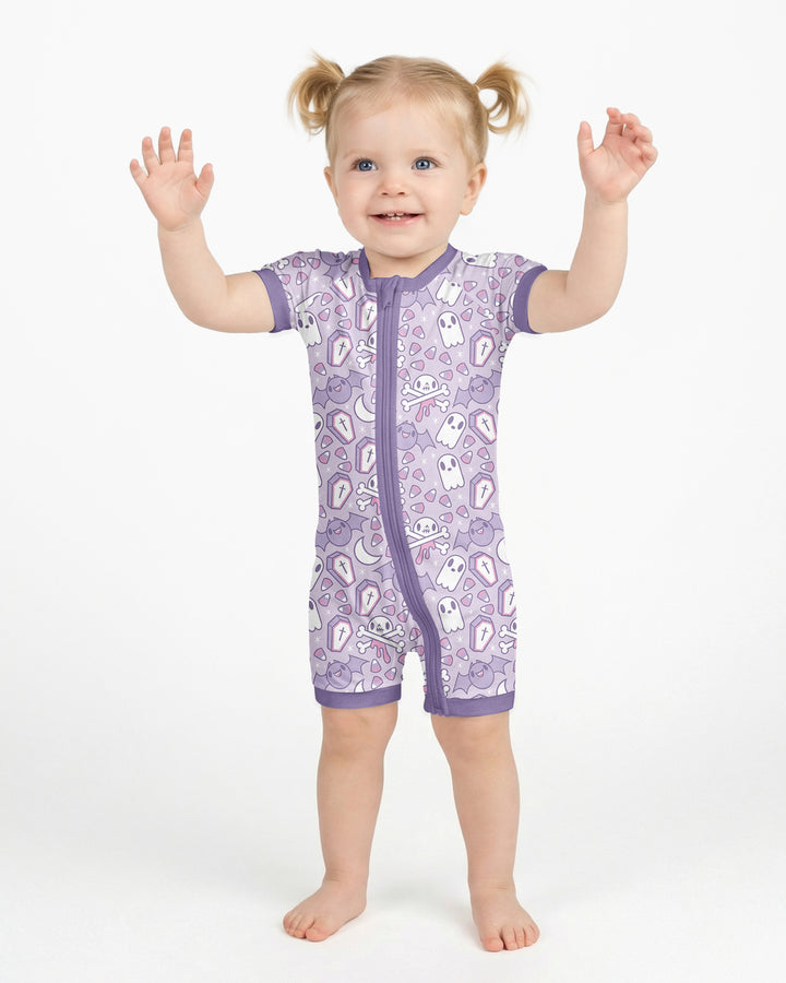 Cute Ghost Halloween Pastel Purple Spooky Bamboo Shorty Zippy
