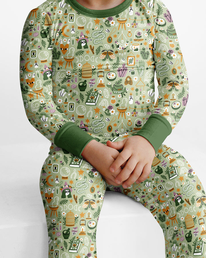 Boho Witchy Celestial Magic Floral Bamboo Two Piece Long Sleeve Pajama Set