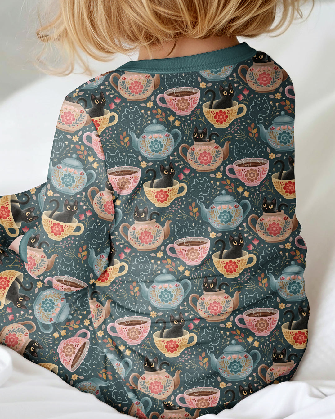 Folk Floral Black Cat Tea Party Bamboo Convertible Zippy