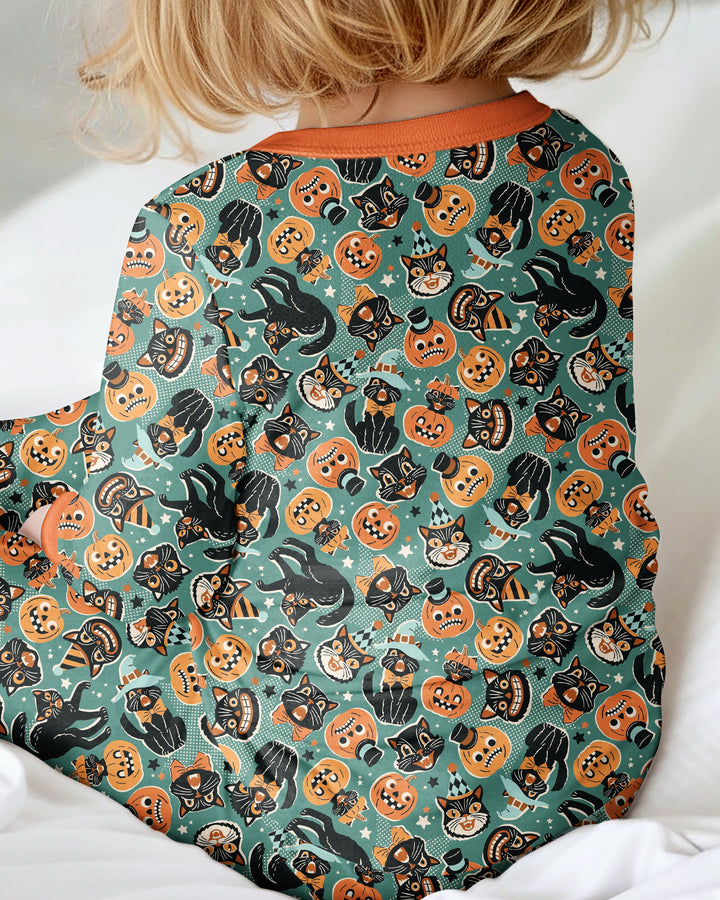 Retro Black Cat Witch Pumpkin Halloween Bamboo Convertible Zippy