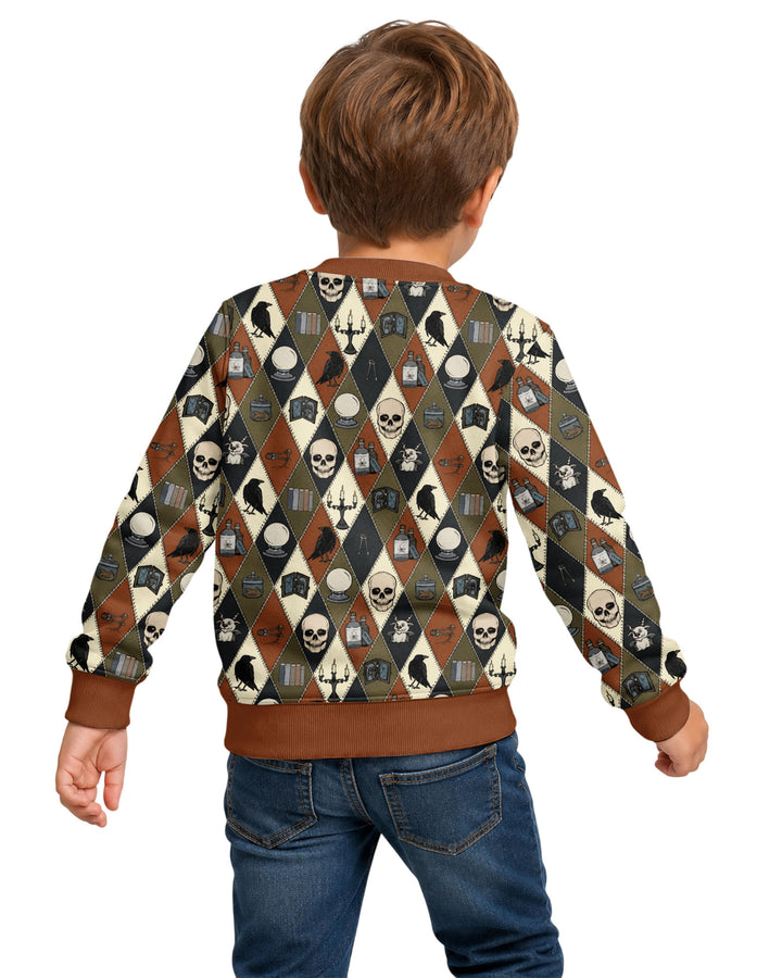 Retro Gothic Halloween Patchwork Bamboo Crewneck Sweatshirt