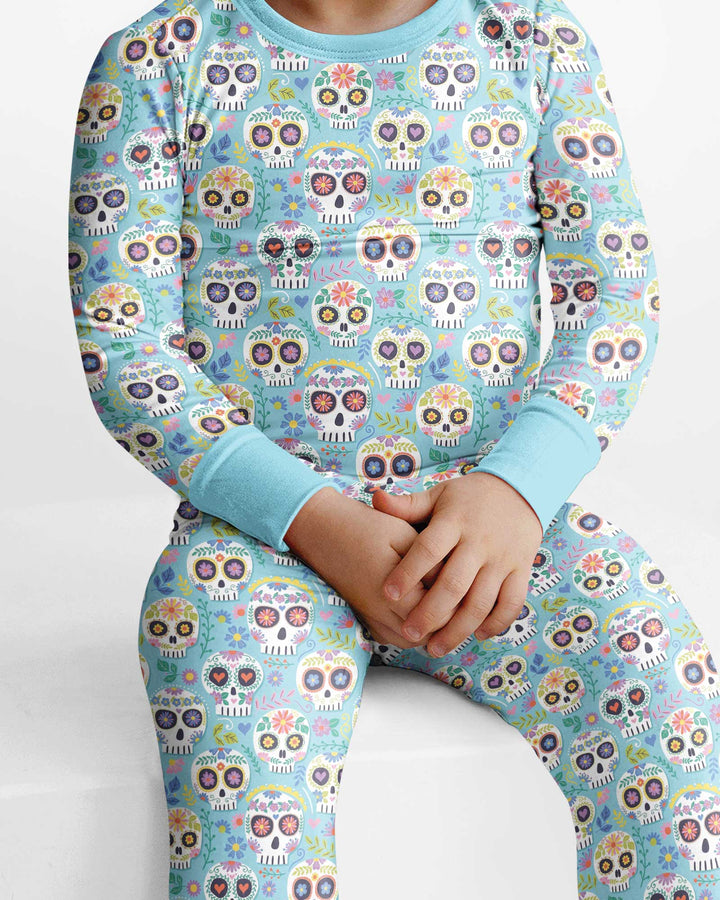 Floral Skull Bamboo Two Piece Long Sleeve Pajama Set