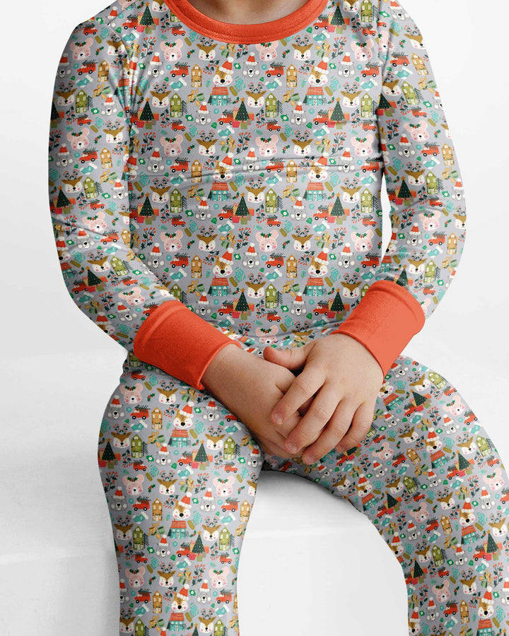 Christmas Woodland Deer Fox Bear Bamboo Two Piece Long Sleeve Pajama Set