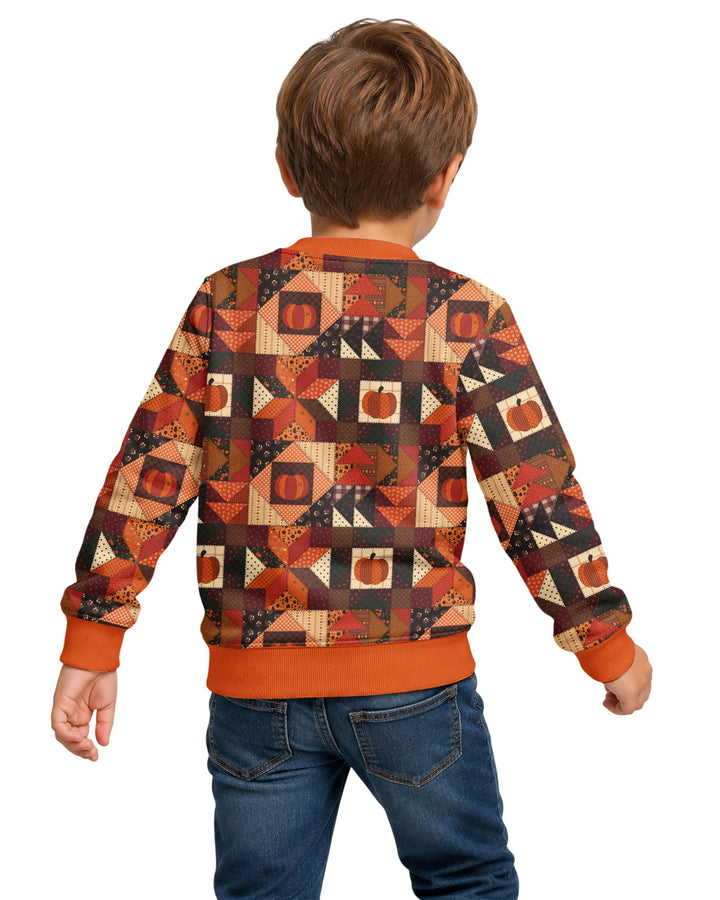 Vintage Pumpkin Patchwork Fall Bamboo Crewneck Sweatshirt