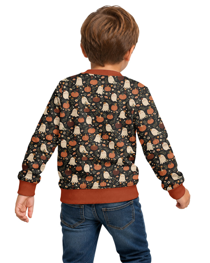 Ghost Pumpkin Harvest Floral Halloween Bamboo Crewneck Sweatshirt