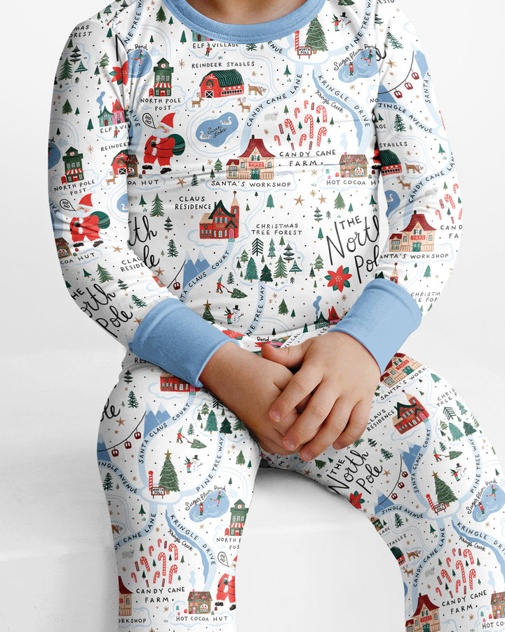 The North Pole Map Bamboo Two Piece Long Sleeve Pajama Set