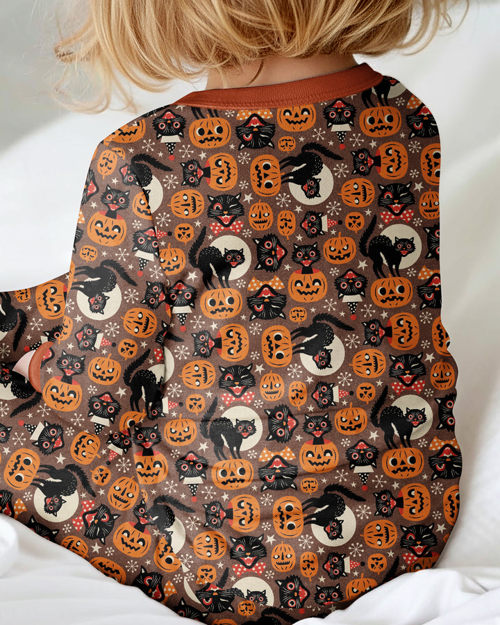 Vintage Halloween Black Cat Pumpkin Bamboo Convertible Zippy
