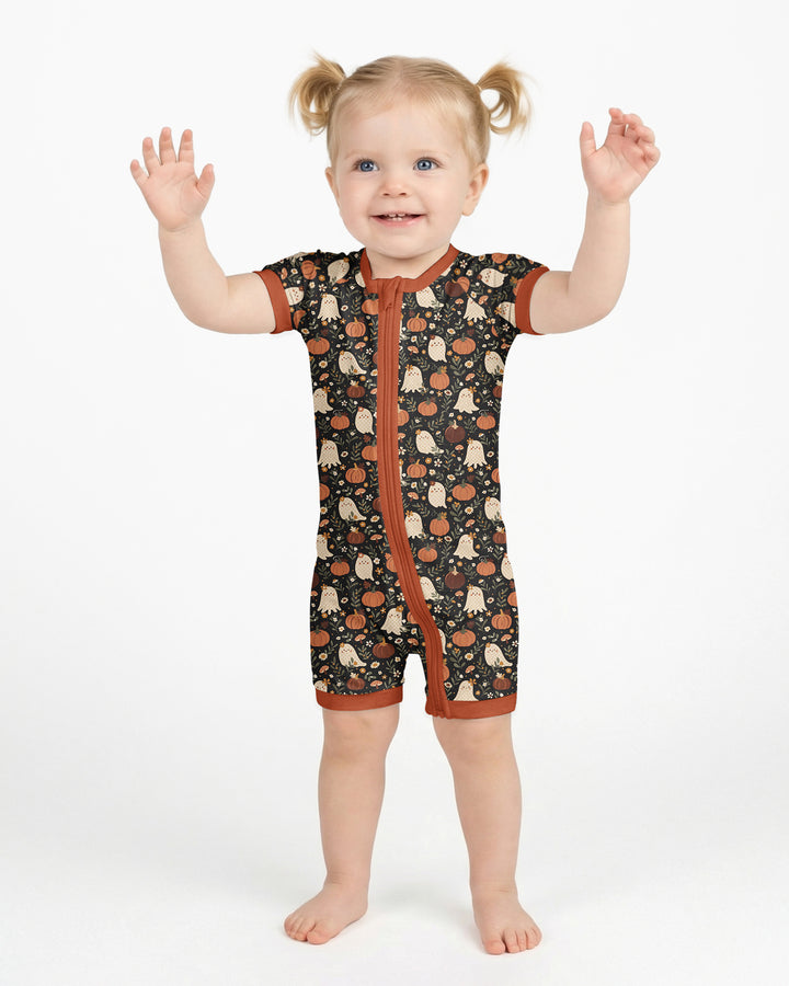 Ghost Pumpkin Harvest Floral Halloween Bamboo Shorty Zippy