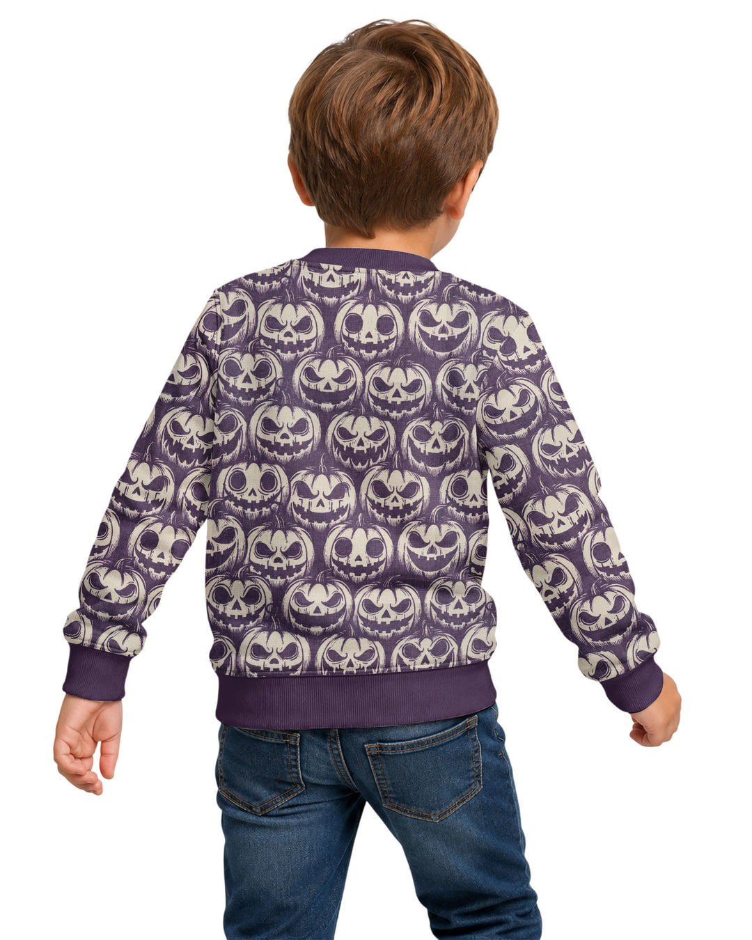 Retro Halloween Jack-O-Lantern Spooky Faces Bamboo Crewneck Sweatshirt
