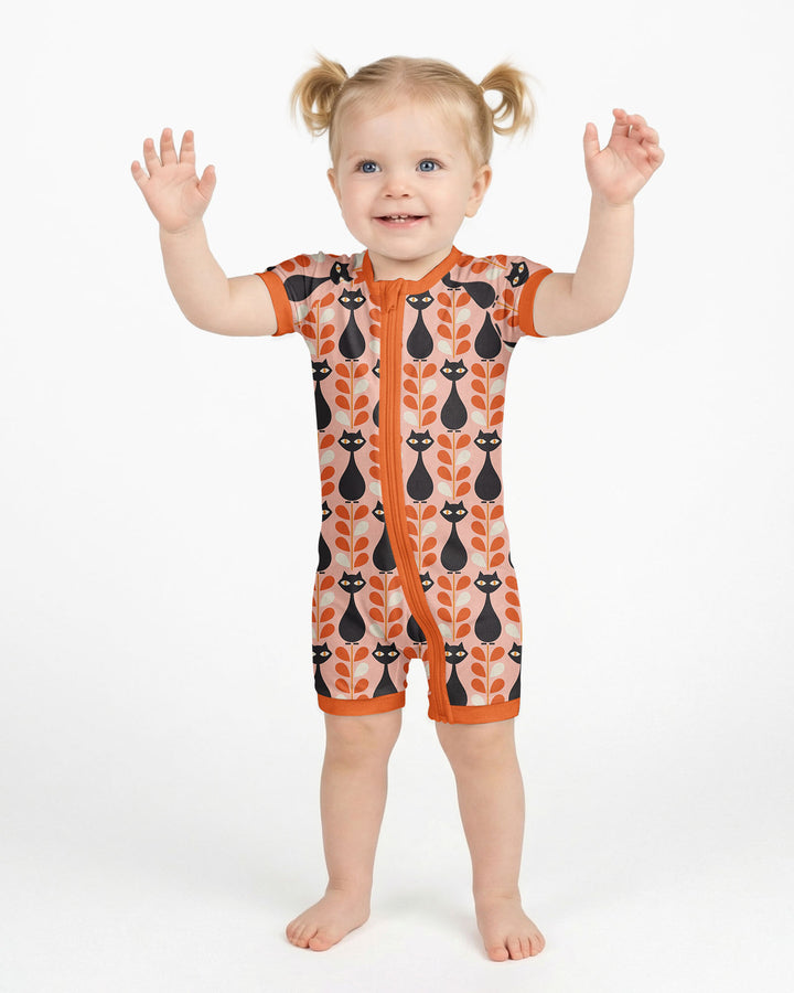 Retro Black Cat Garden Bamboo Shorty Zippy