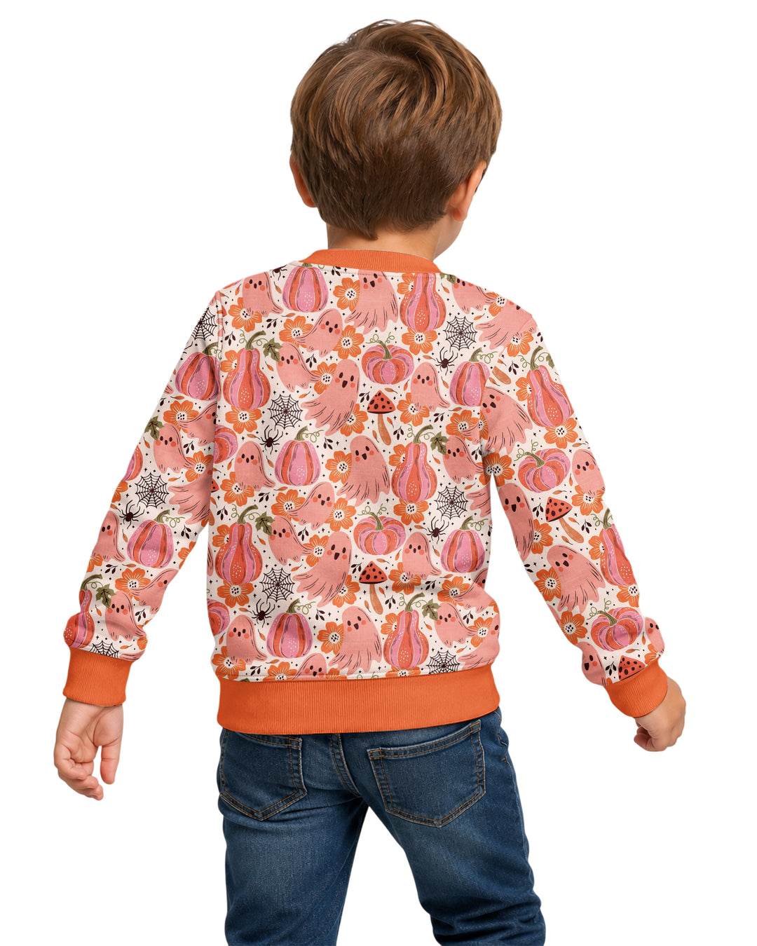 Pink Ghost Pumpkin Fall Floral Halloween Bamboo Crewneck Sweatshirt