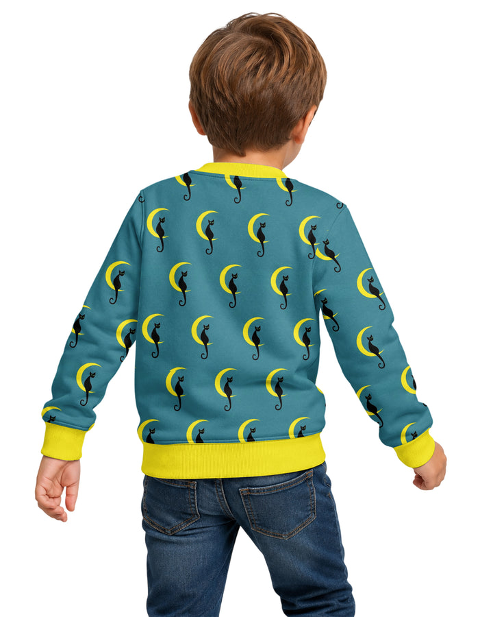 Black Cat Crescent Moon Celestial Night Bamboo Crewneck Sweatshirt