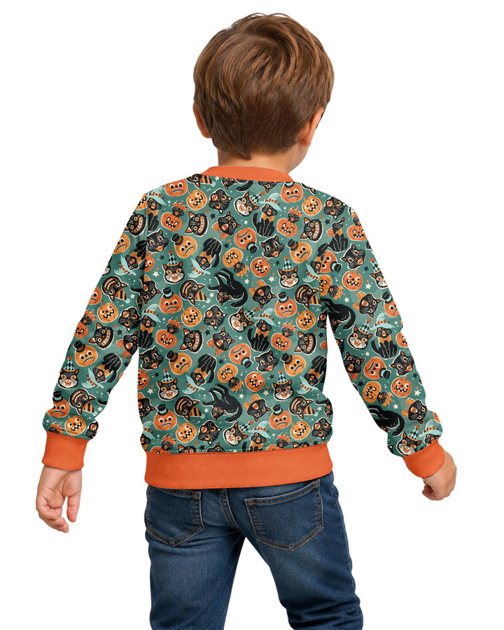 Retro Black Cat Witch Pumpkin Halloween Bamboo Crewneck Sweatshirt