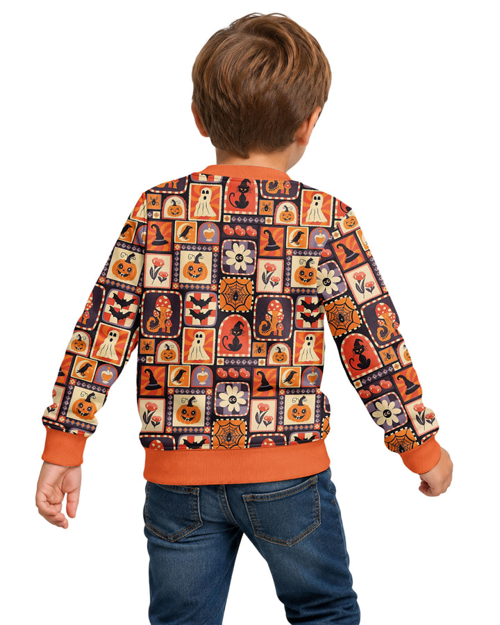 Retro Halloween Patchwork Icons Bamboo Crewneck Sweatshirt