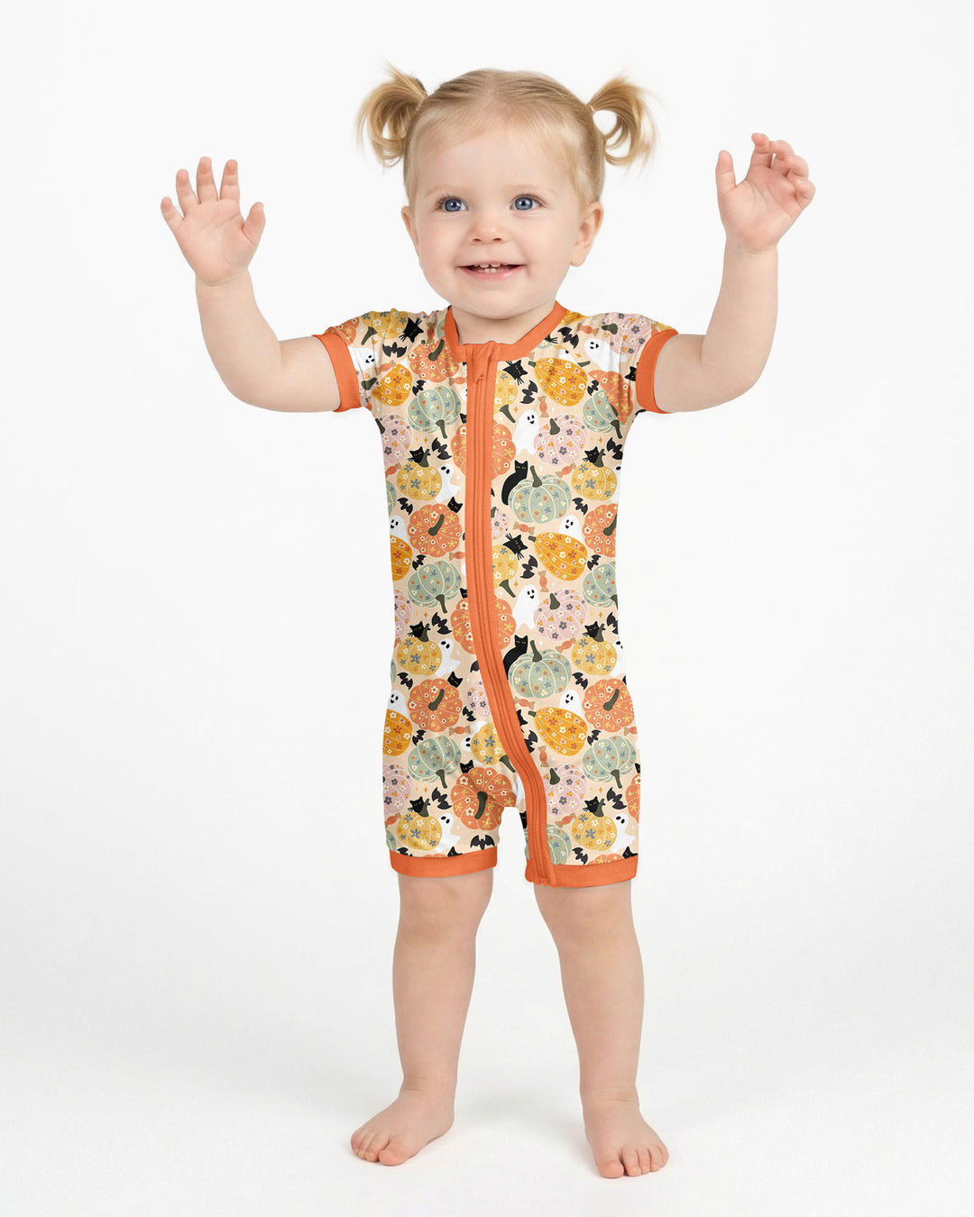 Floral Pumpkin Ghost Halloween Bamboo Shorty Zippy