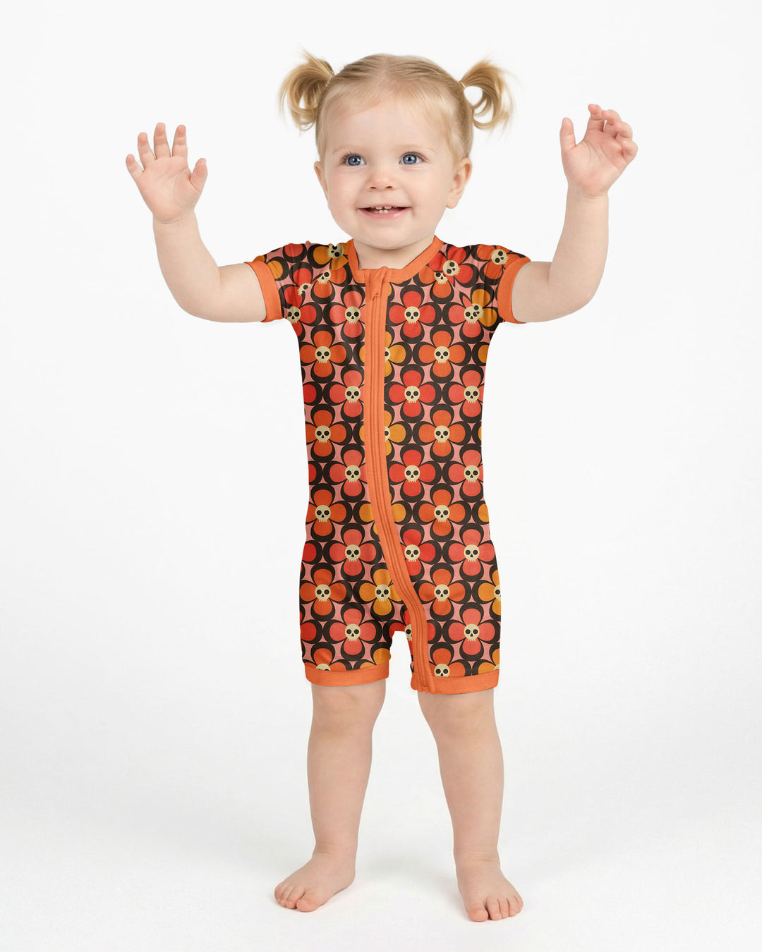 Retro Skull Flower Halloween Bamboo Shorty Zippy