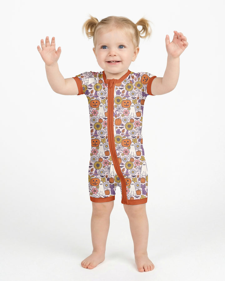 Ghost Pumpkin Fall Floral Halloween Bamboo Shorty Zippy