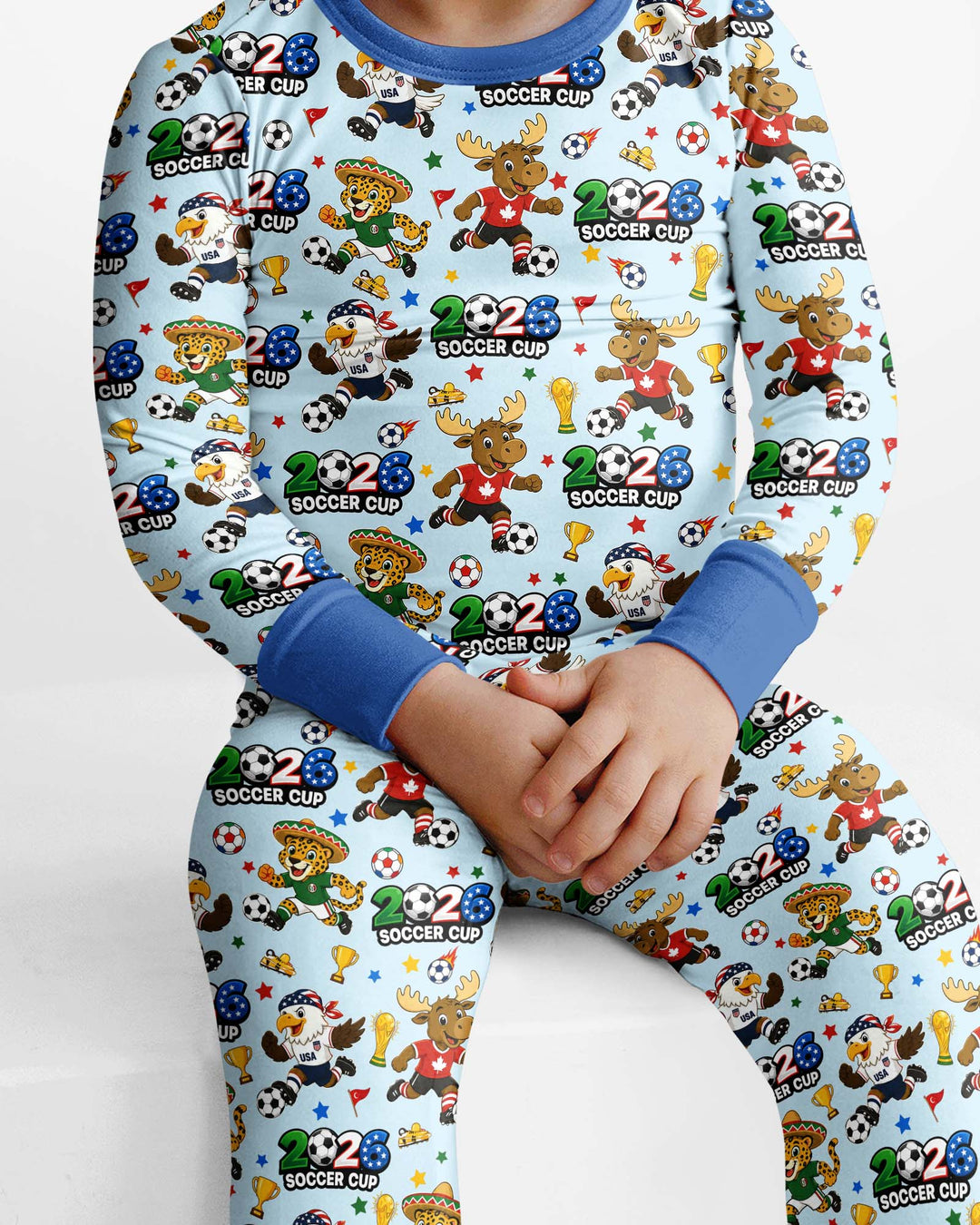 Soccer Cup Cute Mascots Bamboo Two Piece Long Sleeve Pajama Set