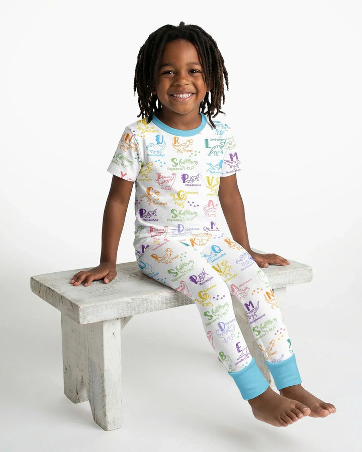 Dino Alphabet ABC Bamboo Two Piece Short Sleeve Pajama Set