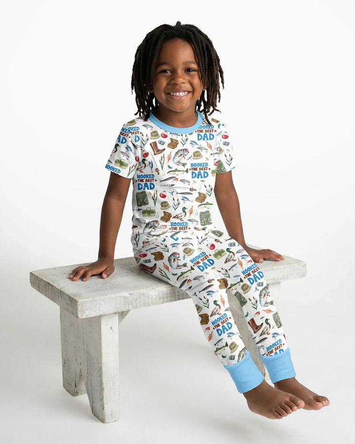 Hooked The Best Dad Daddy & Me Matching Bamboo Two Piece Short Sleeve Pajama Set