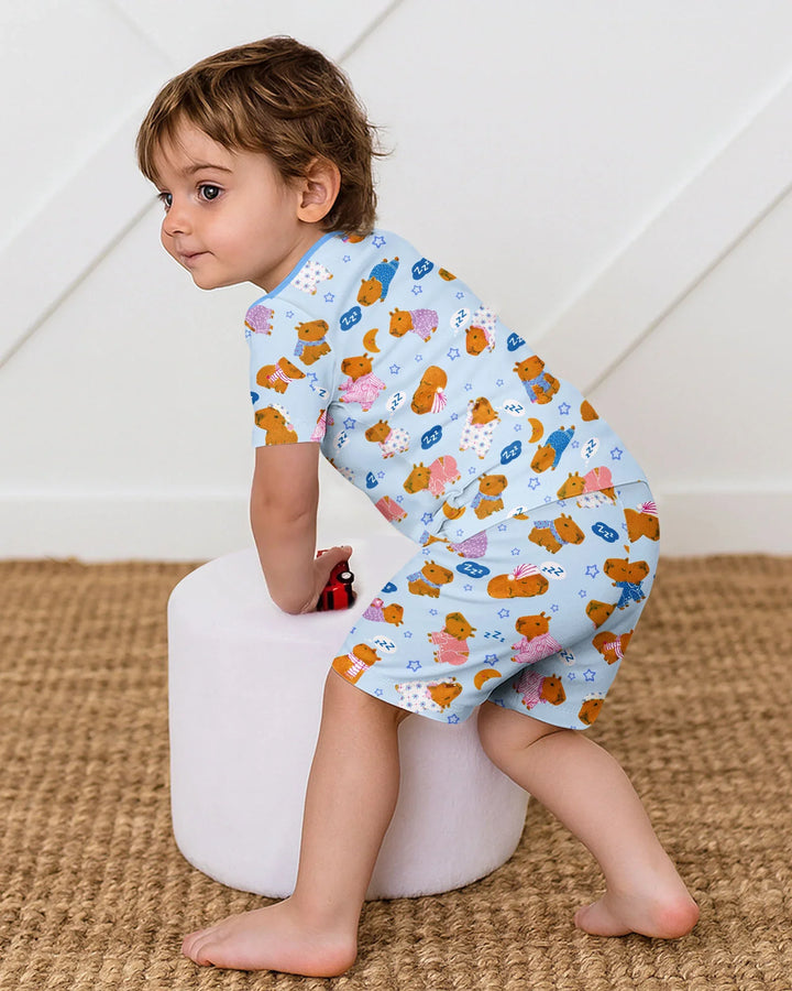 Conjunto de Pijama de Dos Piezas de Bambú con Mangas Cortas y Pantalones Cortos