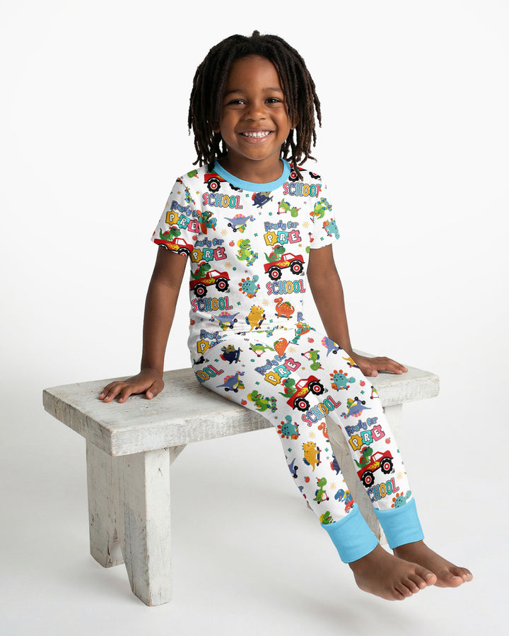 First Day of Preschool T-Rex Bamboo Two Piece Short Sleeve Pajama Set